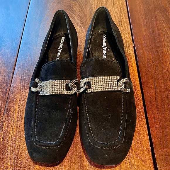 Donald Pliner | Black Halen Suede Loafer with Rhinestone Buckle 7.5 - Picture 1 of 16